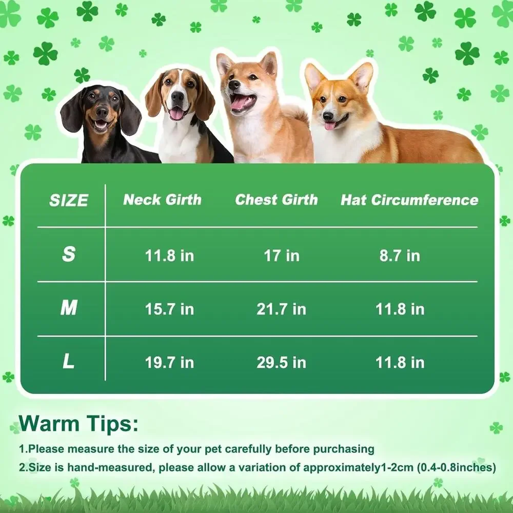 Leprechaun Dog Costume, 3 PCS Medium St Patrick’s Day Outfit w Hat & Gold Pot